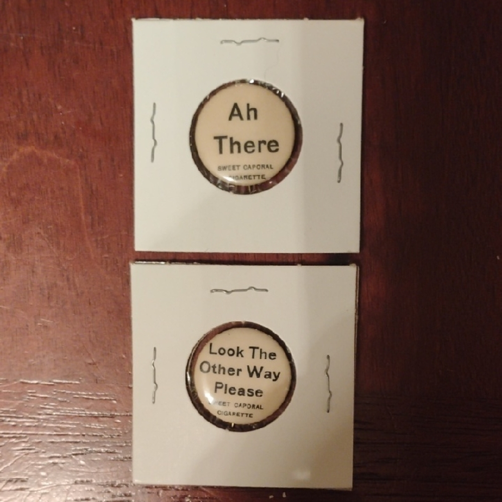 Antique Authentic "Saying" Button Set - "Ah There" "Look The Other Way.."